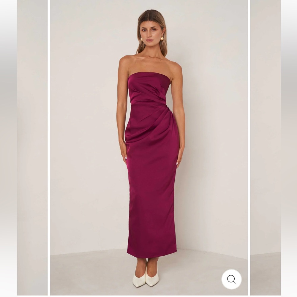 Elle Zeitoune Strapless Plum Midi dress